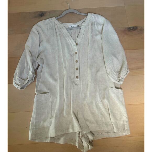 day + moon Linen Womens Short Romper Size Small Comy Casual Neutral Boho Hippie - Picture 6 of 10